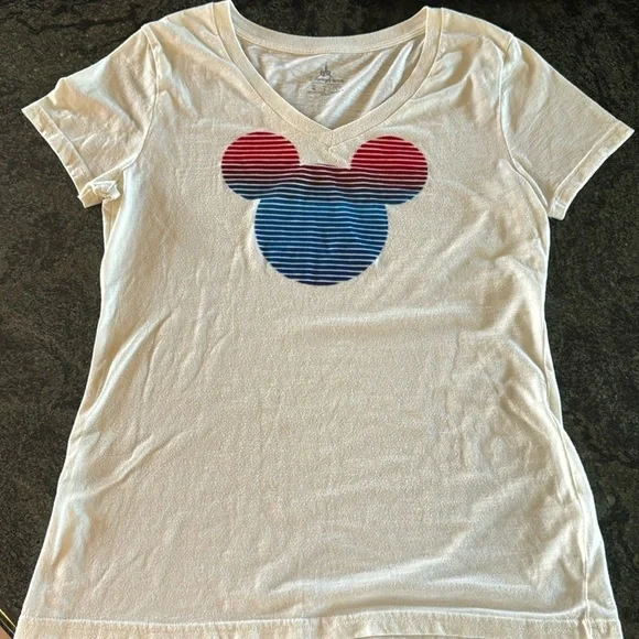 Disney parks, red and blue gradient MICKEY MOUSE V-neck T-shirt - Picture 1 of 6